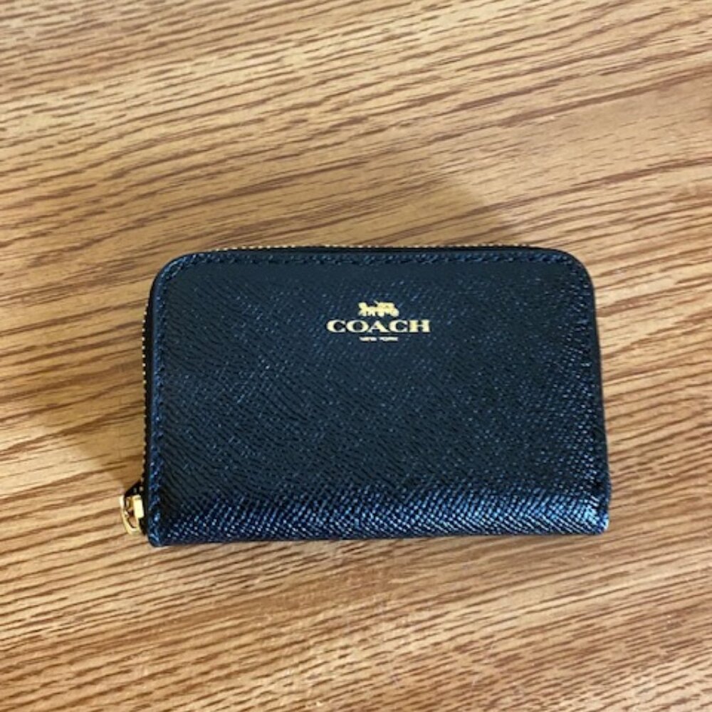 SMALL ZIP AROUND WALLET (COACH F24808) NAVY/IMITATION GOLD